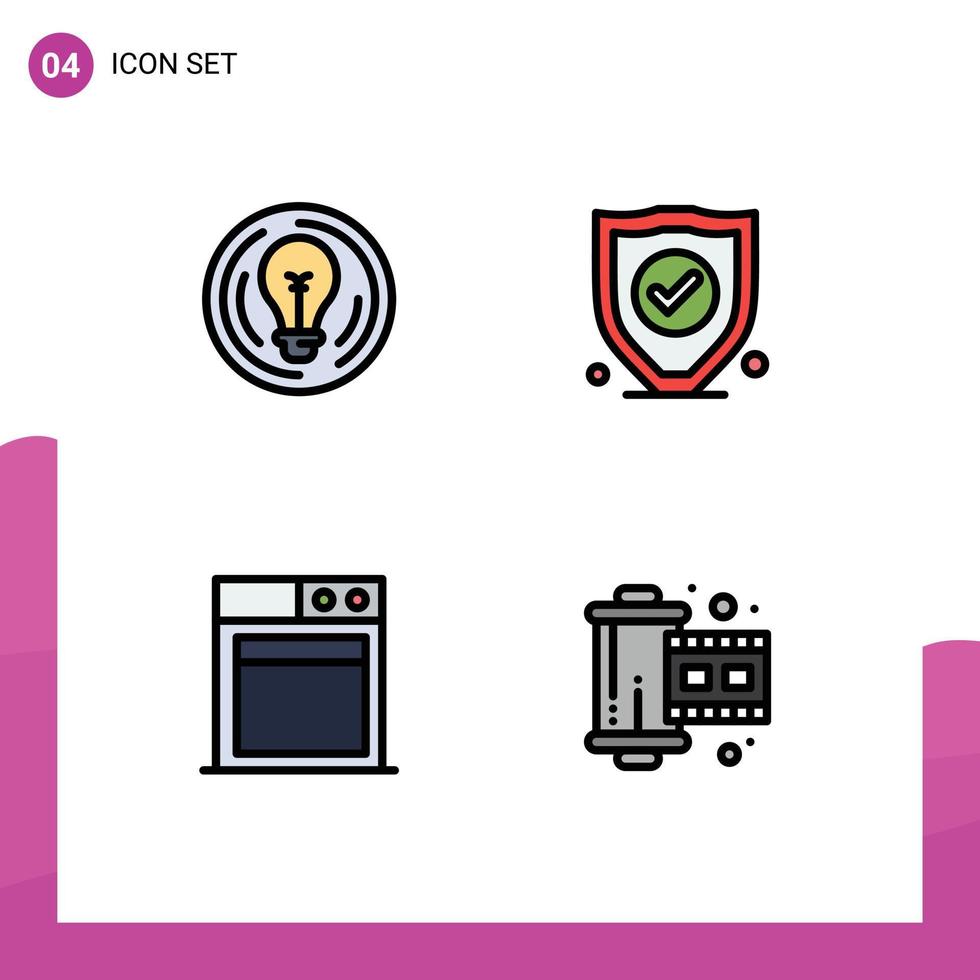 modifiable vecteur ligne pack de 4 Facile ligne remplie plat couleurs de ampoule La technologie Créatif protection cinéma modifiable vecteur conception éléments