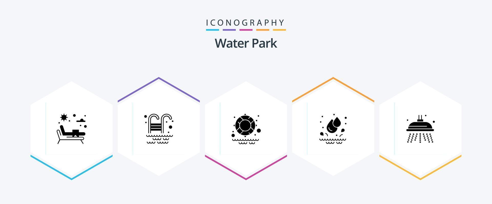 l'eau parc 25 glyphe icône pack comprenant . . parc. douche. l'eau vecteur