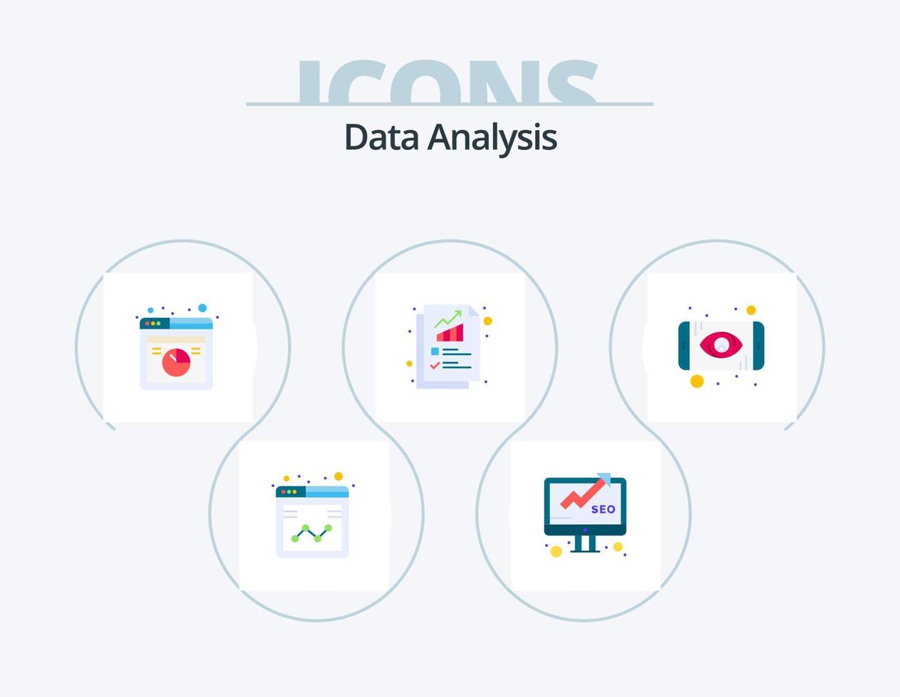 Les données une analyse plat icône pack 5 icône conception. graphique. numérique. rapport. base de données. graphique vecteur