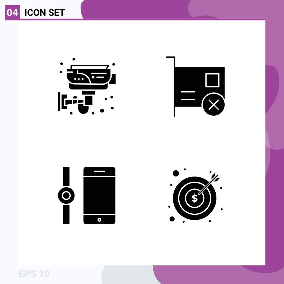 groupe de 4 moderne solide glyphes ensemble pour vidéosurveillance pci intelligent des ordinateurs intelligent regarder modifiable vecteur conception éléments