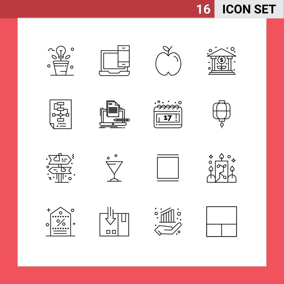 universel icône symboles groupe de 16 moderne grandes lignes de croissance la finance macbook banque école modifiable vecteur conception éléments