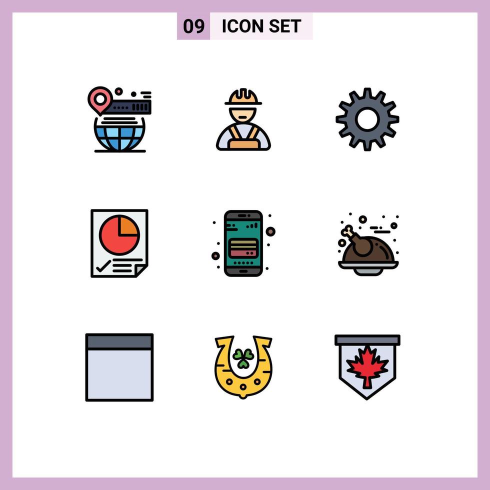 groupe de 9 ligne remplie plat couleurs panneaux et symboles pour mobile au m carte rouages rapport document modifiable vecteur conception éléments