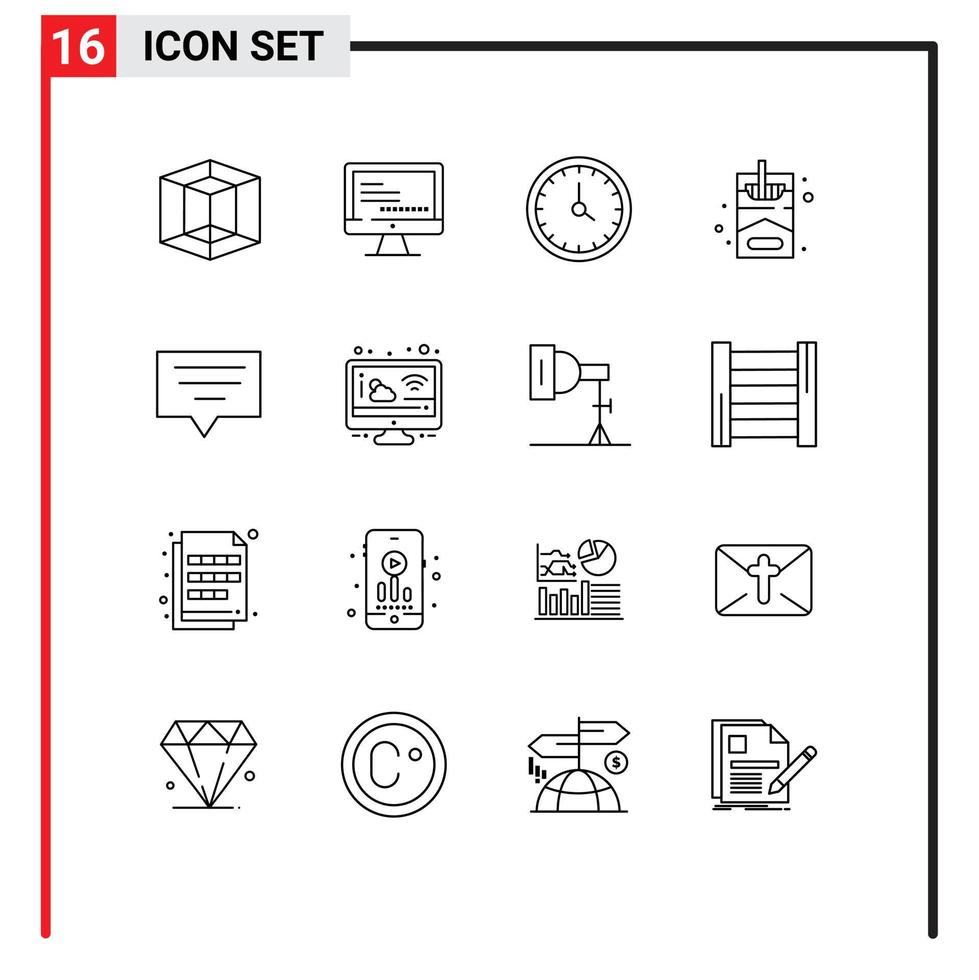 groupe de 16 moderne grandes lignes ensemble pour message bulle l'horloge loisir fumée modifiable vecteur conception éléments