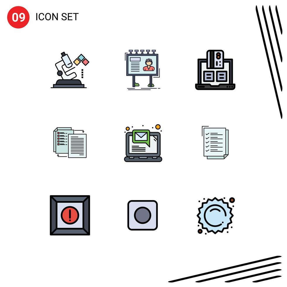 groupe de 9 moderne ligne remplie plat couleurs ensemble pour wlan partager planche fichier carnet modifiable vecteur conception éléments