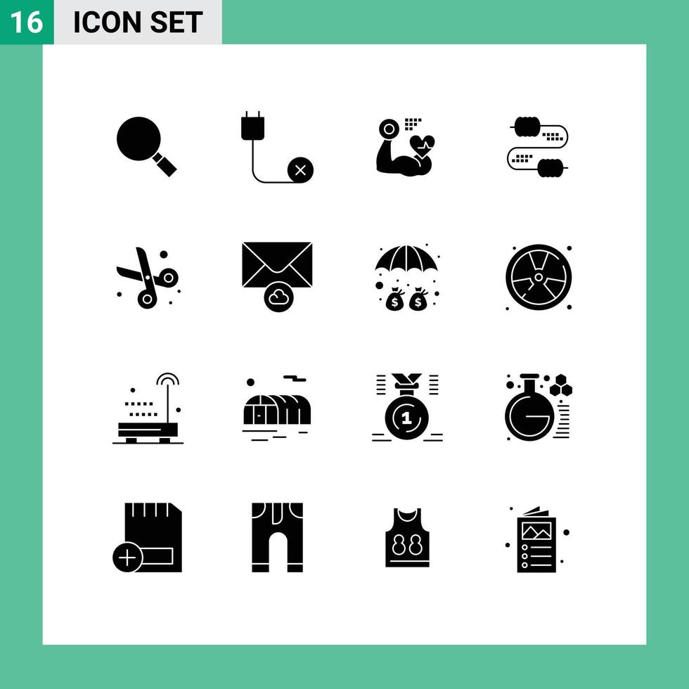 groupe de 16 solide glyphes panneaux et symboles pour retour à école mixte Matériel câble battre modifiable vecteur conception éléments