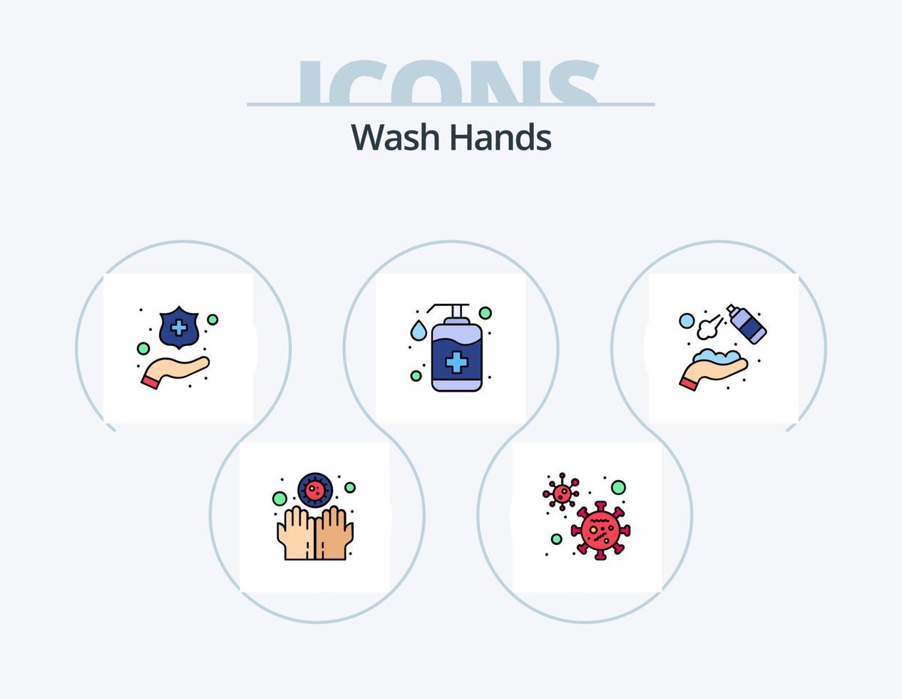 laver mains ligne rempli icône pack 5 icône conception. médical. la lessive. savon. médical. soins de santé vecteur