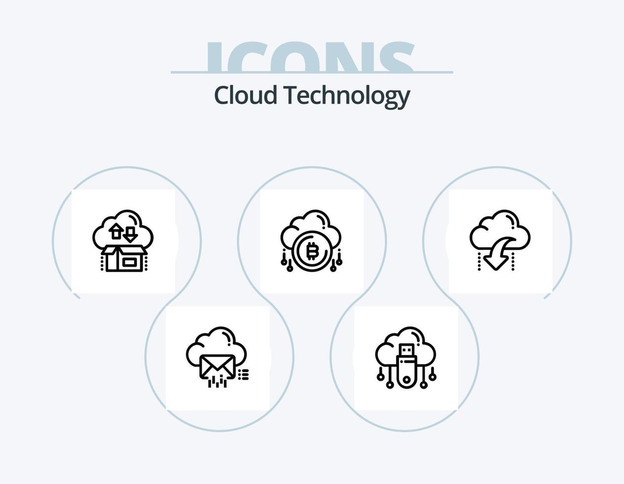 nuage La technologie ligne icône pack 5 icône conception. cadeau. boîte. réseau. GPS. nuage vecteur