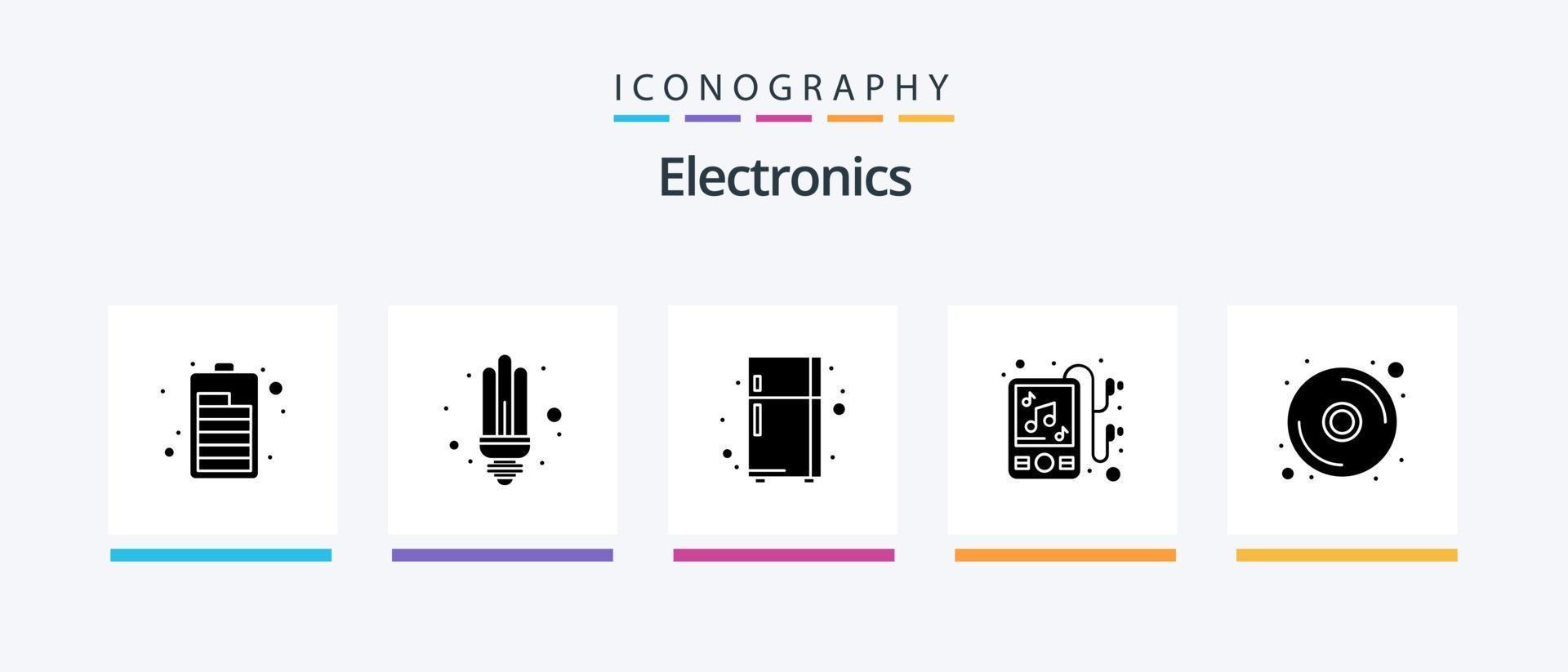 électronique glyphe 5 icône pack comprenant . DVD. réfrigérateur. disque. mp musique. Créatif Icônes conception vecteur