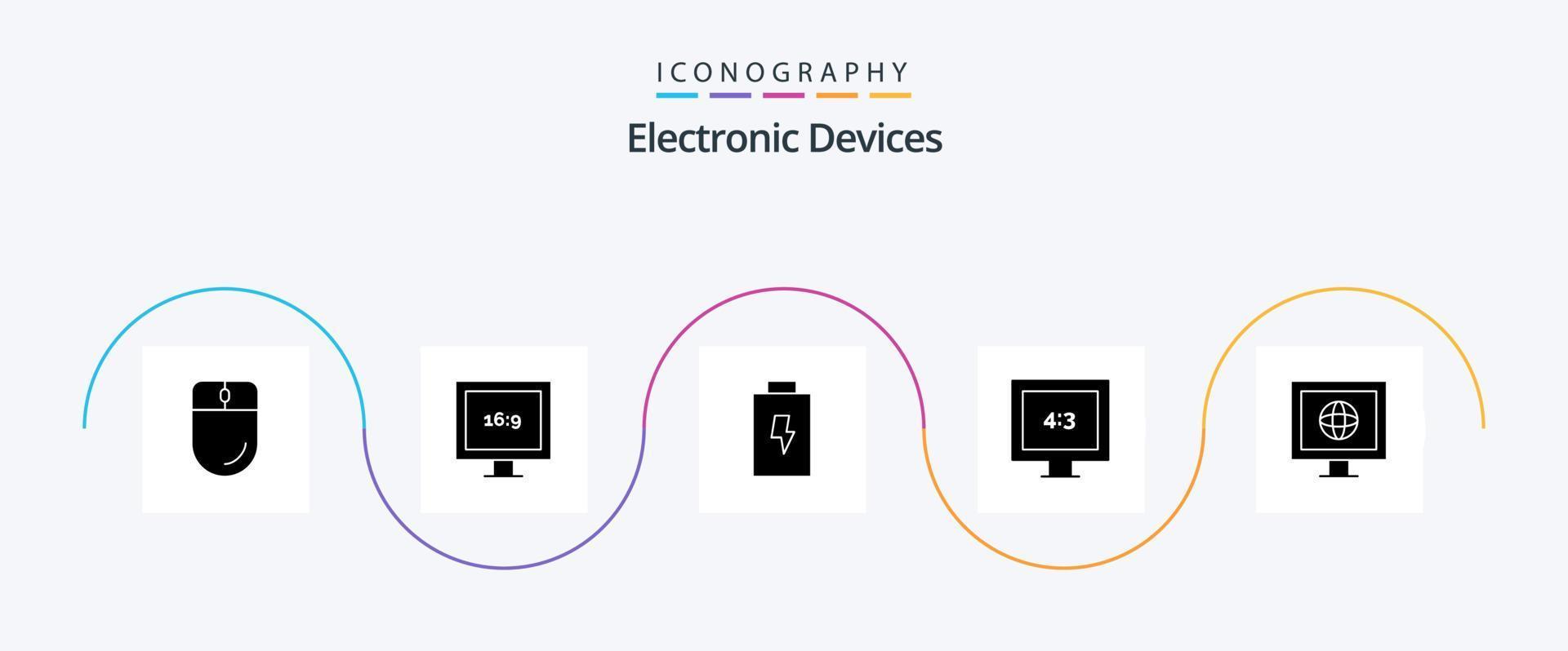 dispositifs glyphe 5 icône pack comprenant . la télé. charge. nouvelles. la télé vecteur