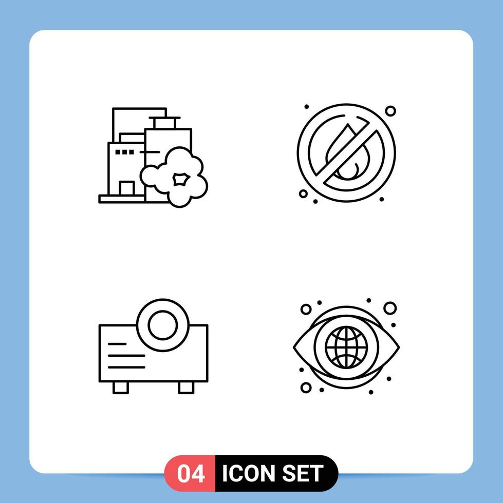 universel icône symboles groupe de 4 moderne ligne remplie plat couleurs de usine projecteur la pollution camping œil modifiable vecteur conception éléments