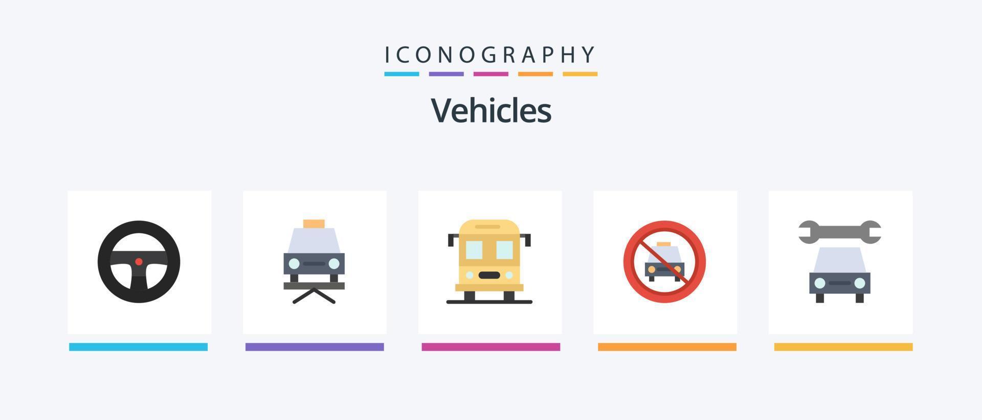 Véhicules plat 5 icône pack comprenant . réparation. transport. auto. désactivé. Créatif Icônes conception vecteur