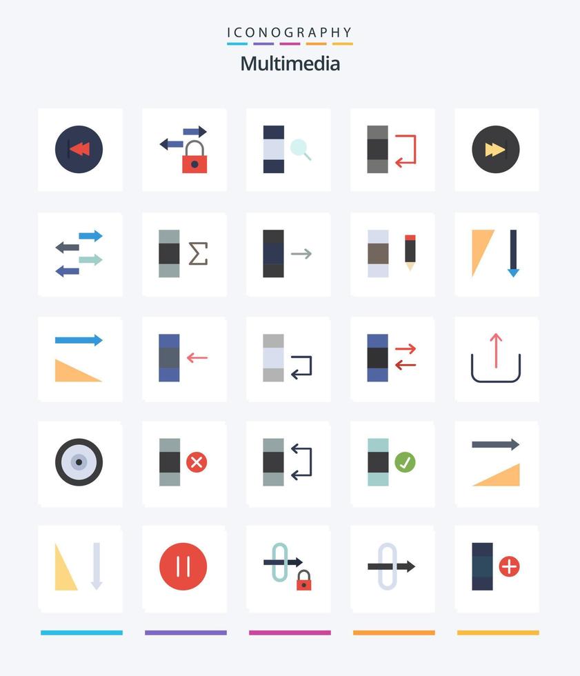 Créatif multimédia 25 plat icône pack tel comme multimédia. rapide. colonne. La Flèche. Les données vecteur