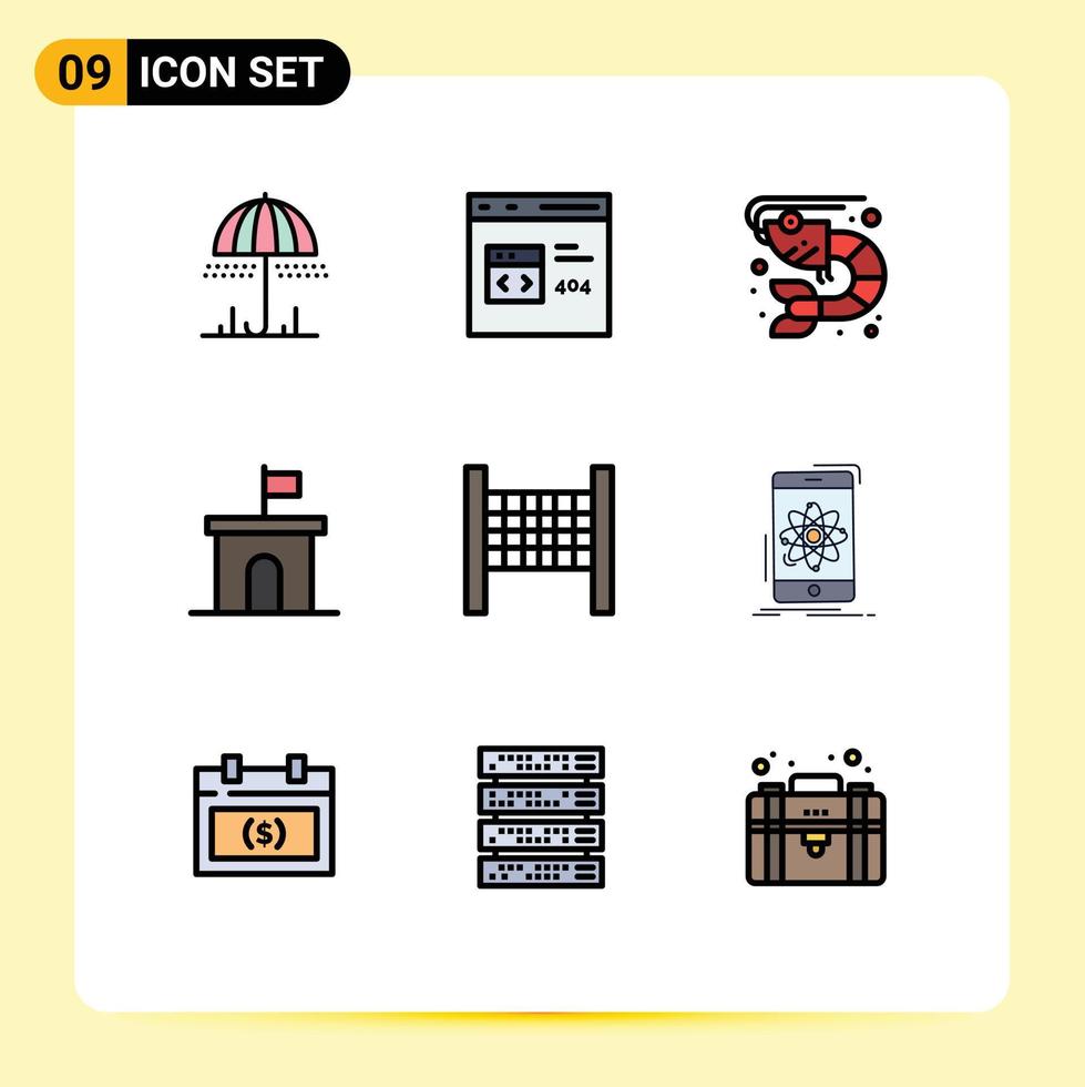 9 universel ligne remplie plat couleurs ensemble pour la toile et mobile applications propriété drapeau développement biens mer nourriture modifiable vecteur conception éléments