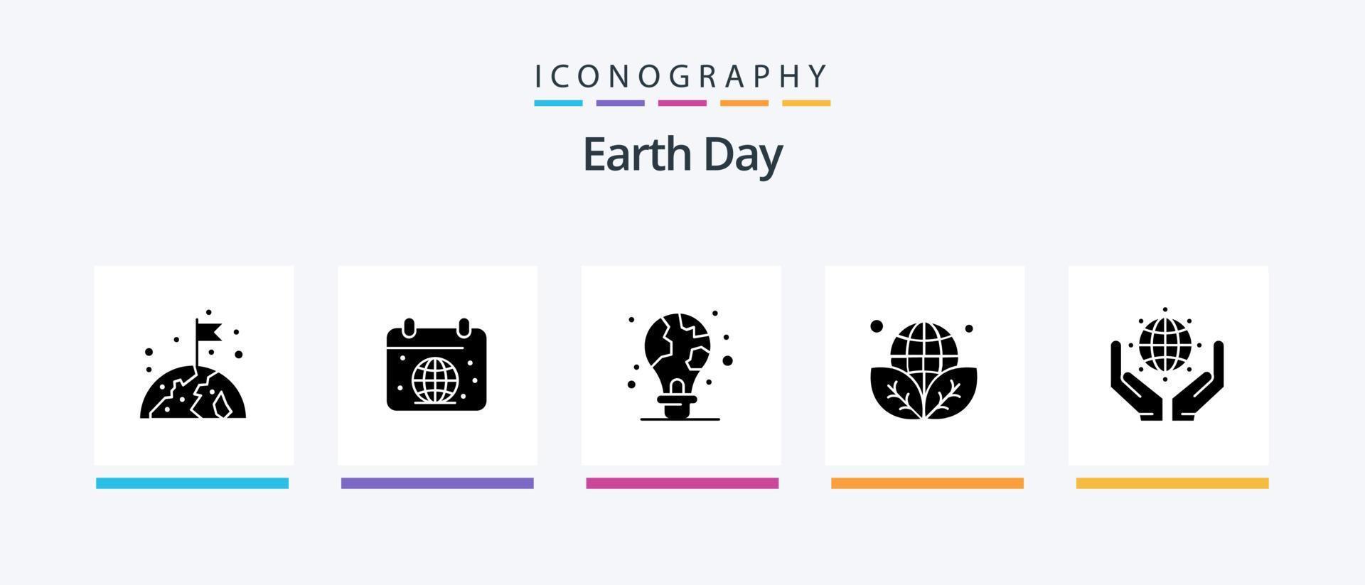 Terre journée glyphe 5 icône pack comprenant vert. écologie. monde. Terre journée. lumière ampoule. Créatif Icônes conception vecteur