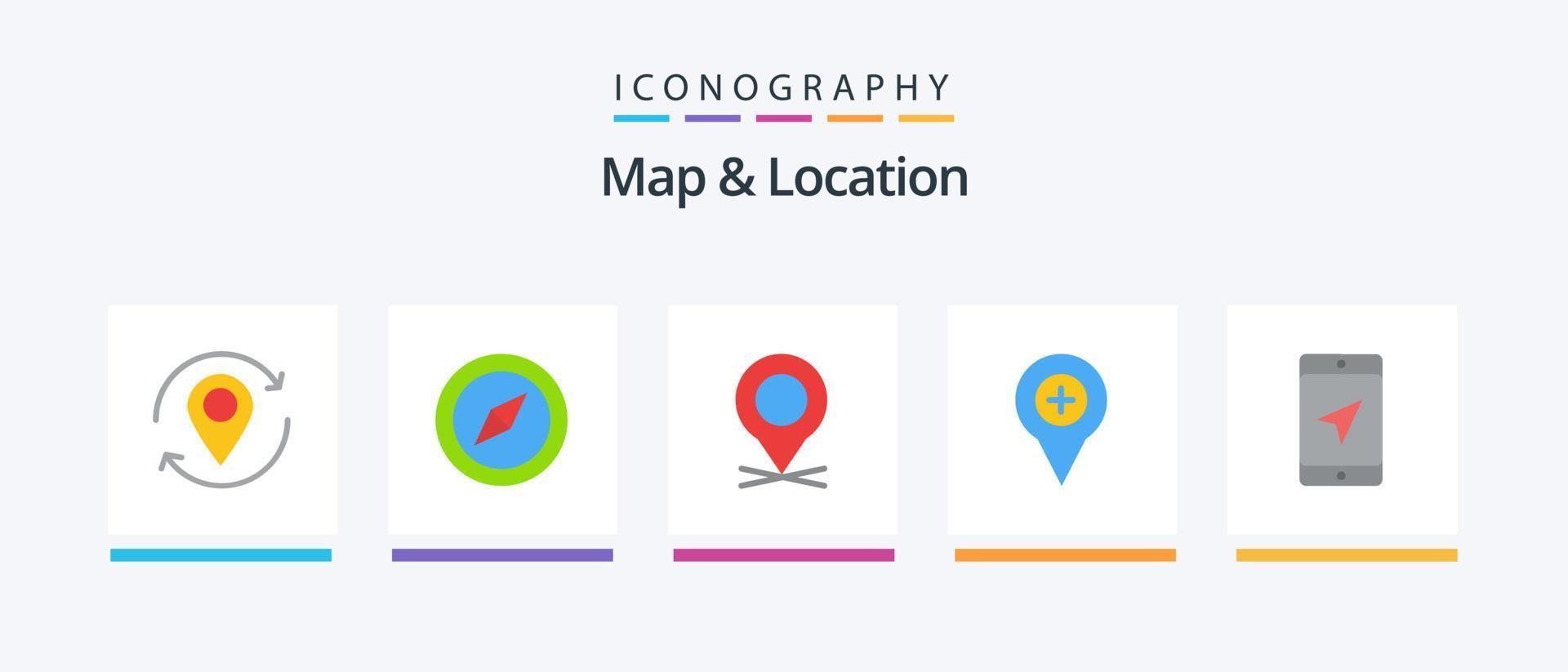 carte et emplacement plat 5 icône pack comprenant mobile. broche. emplacement. la navigation. emplacement. Créatif Icônes conception vecteur