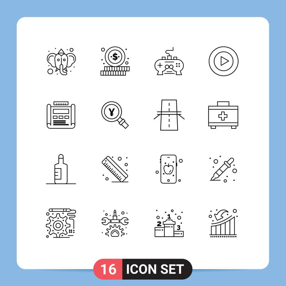 mobile interface contour ensemble de 16 pictogrammes de développement plan tampon vidéo studio modifiable vecteur conception éléments