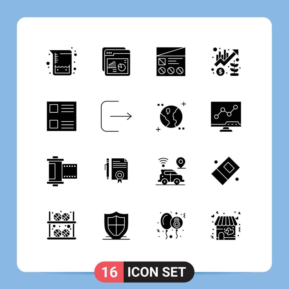 utilisateur interface pack de 16 de base solide glyphes de en haut la gestion Fi croissance utilisabilité modifiable vecteur conception éléments