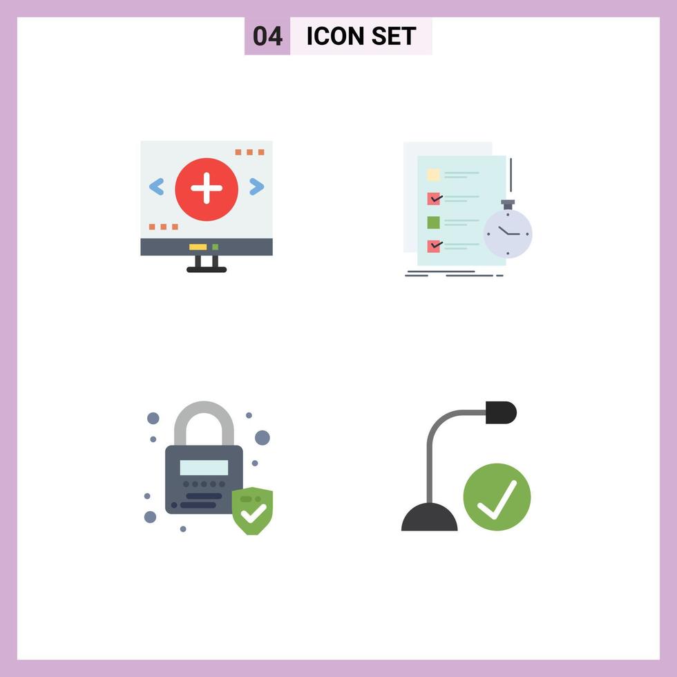 utilisateur interface pack de 4 de base plat Icônes de ordinateur temps loupe tâche fermé à clé modifiable vecteur conception éléments