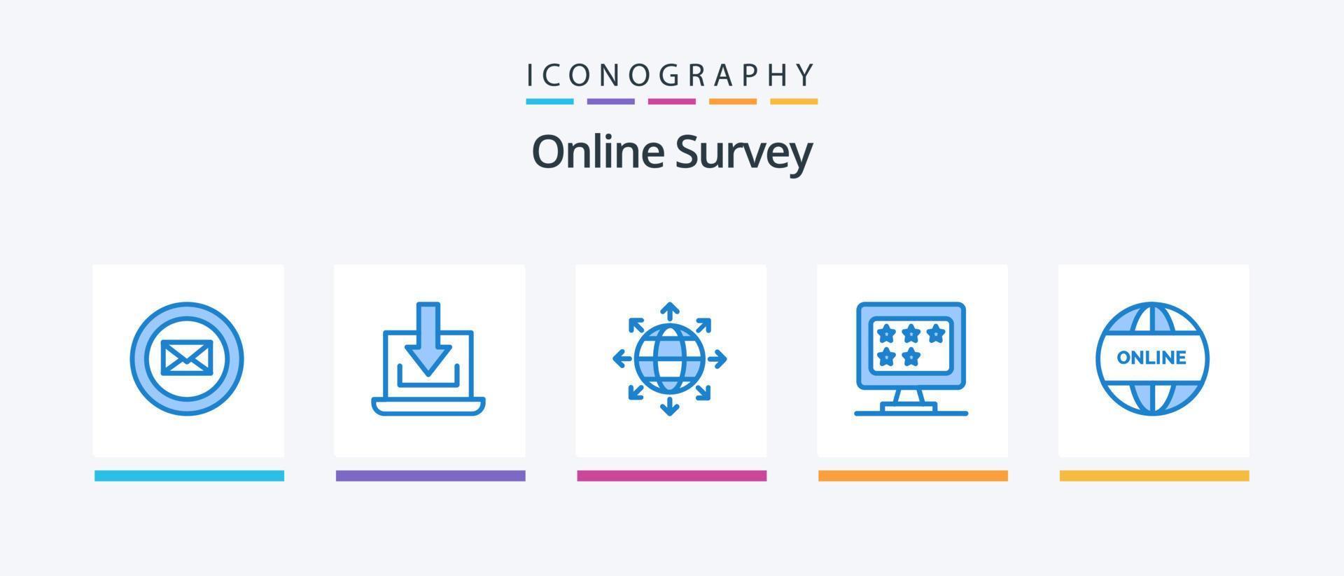 en ligne enquête bleu 5 icône pack comprenant site Internet. entreprise. mondial. étoile. moniteur. Créatif Icônes conception vecteur