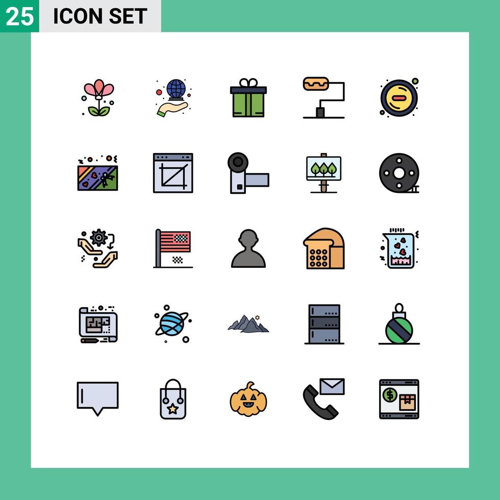 groupe de 25 rempli ligne plat couleurs panneaux et symboles pour présent boîte cadeau retirer supprimer modifiable vecteur conception éléments