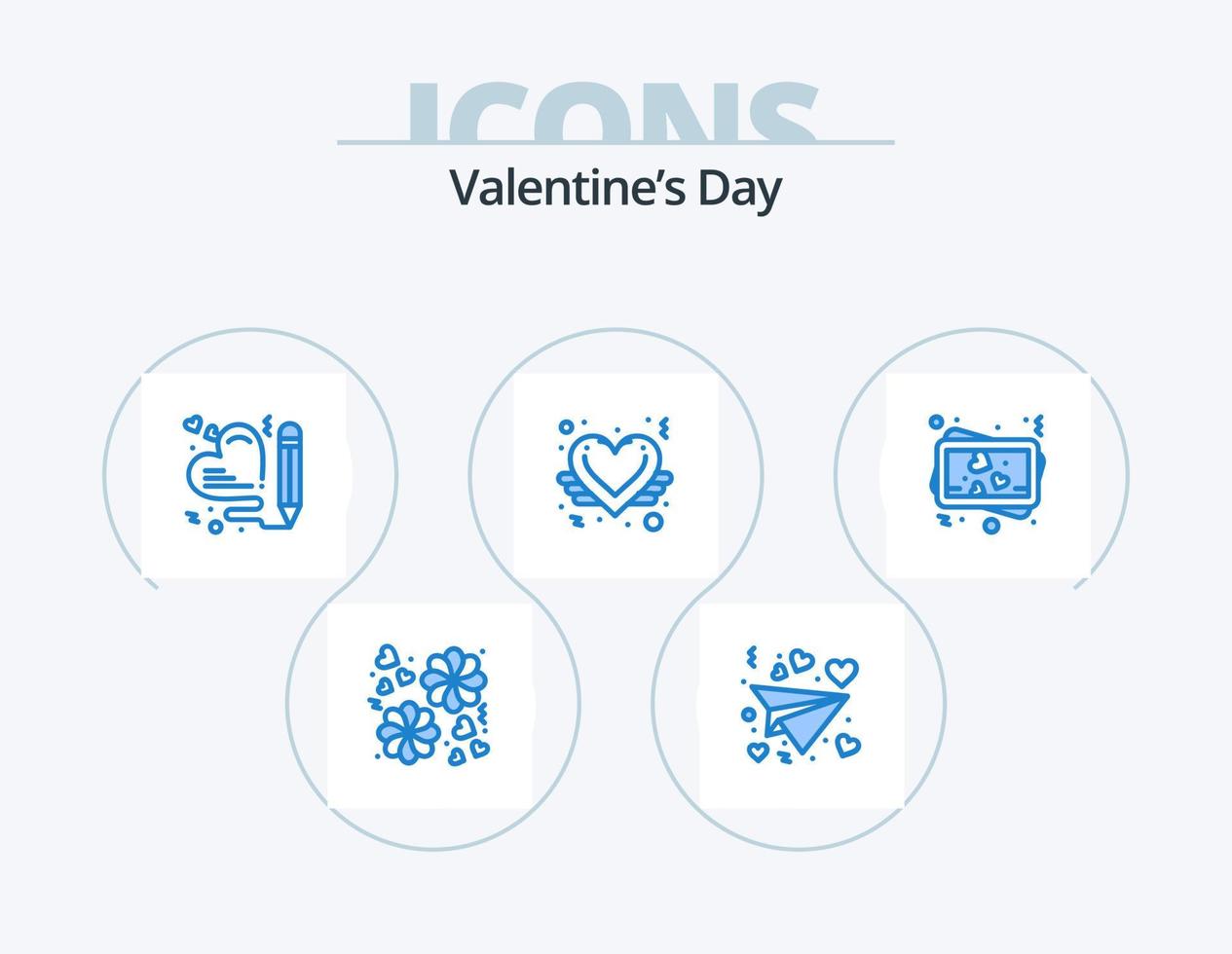 valentines journée bleu icône pack 5 icône conception. . mémoire. stylo. l'amour. comme vecteur