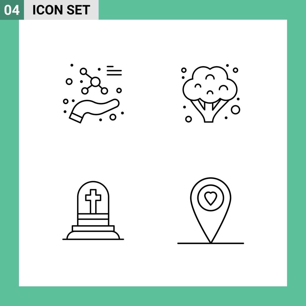 pictogramme ensemble de 4 Facile ligne remplie plat couleurs de protéger pierre tombale science des légumes emplacement modifiable vecteur conception éléments