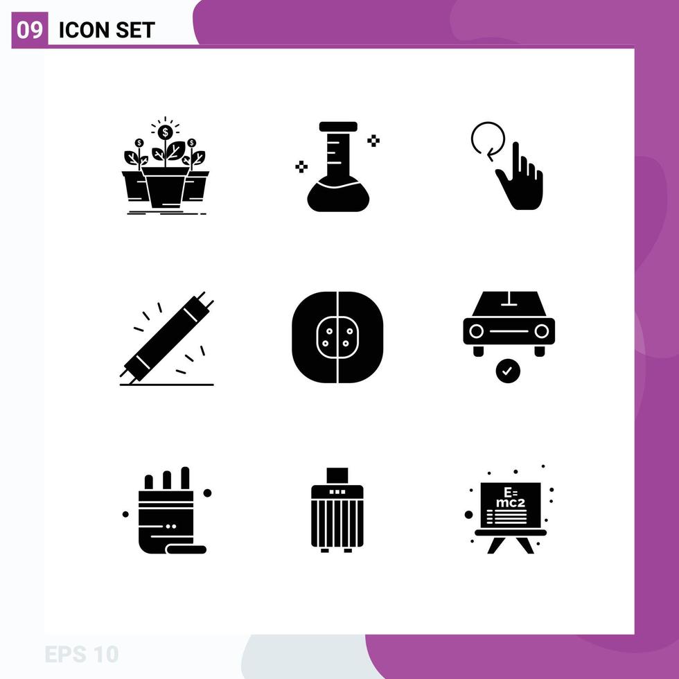 groupe de 9 solide glyphes panneaux et symboles pour atome équipement main électronique dispositifs modifiable vecteur conception éléments