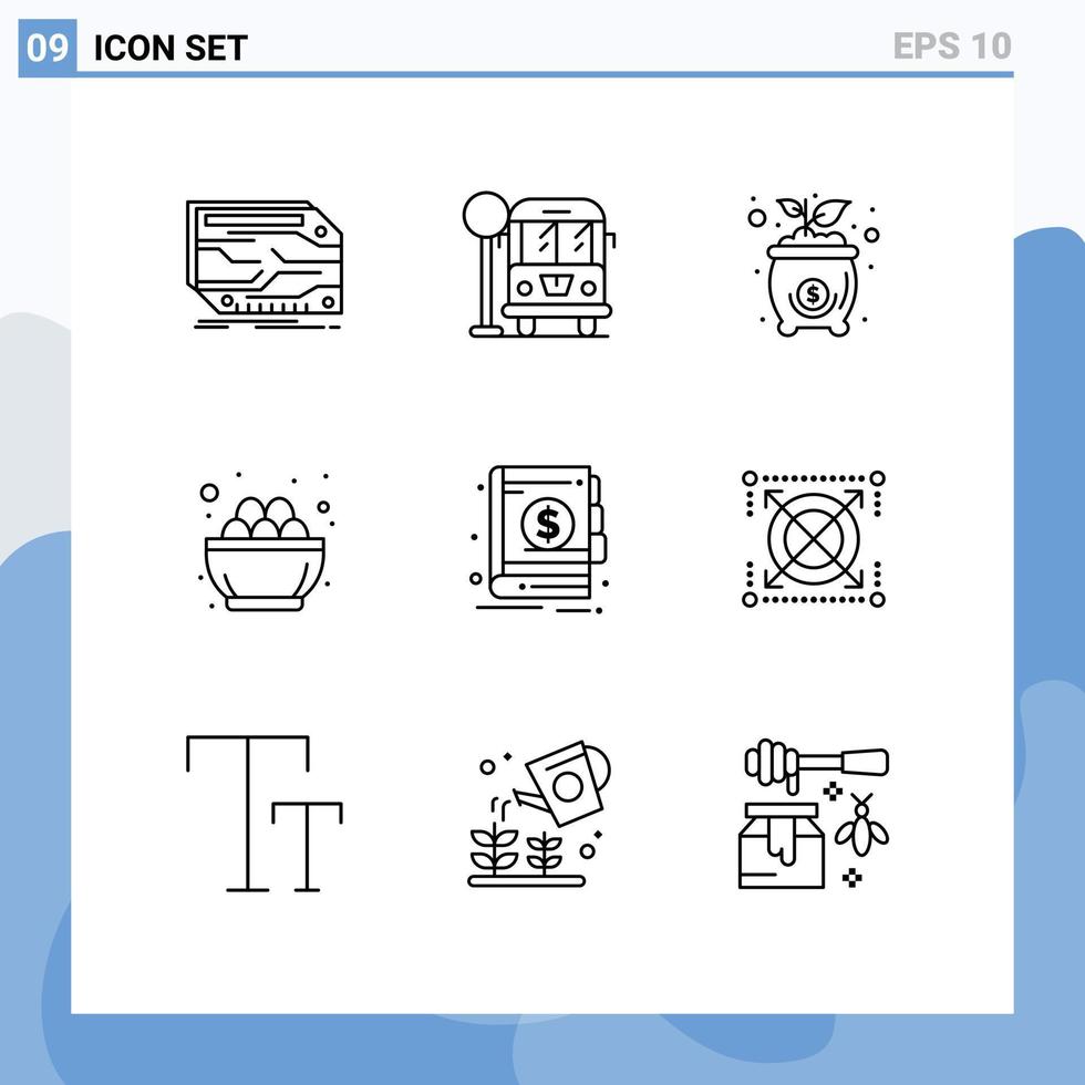 ensemble de 9 moderne ui Icônes symboles panneaux pour bancaire Oeuf sac Pâques bol modifiable vecteur conception éléments
