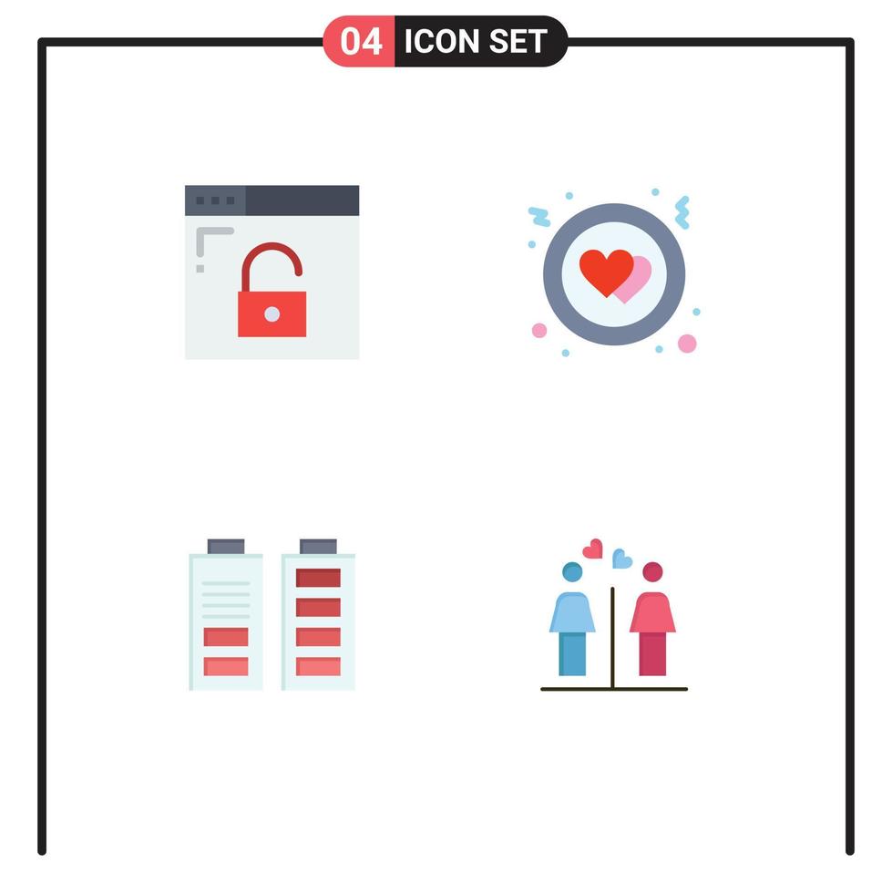 Stock vecteur icône pack de 4 ligne panneaux et symboles pour navigateur Puissance sécurise l'amour l'amour modifiable vecteur conception éléments
