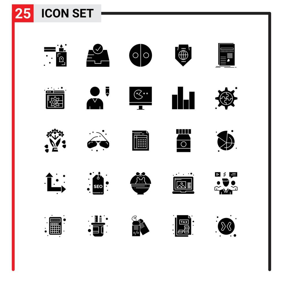 25 thématique vecteur solide glyphes et modifiable symboles de Les données bouclier signe globe monde modifiable vecteur conception éléments