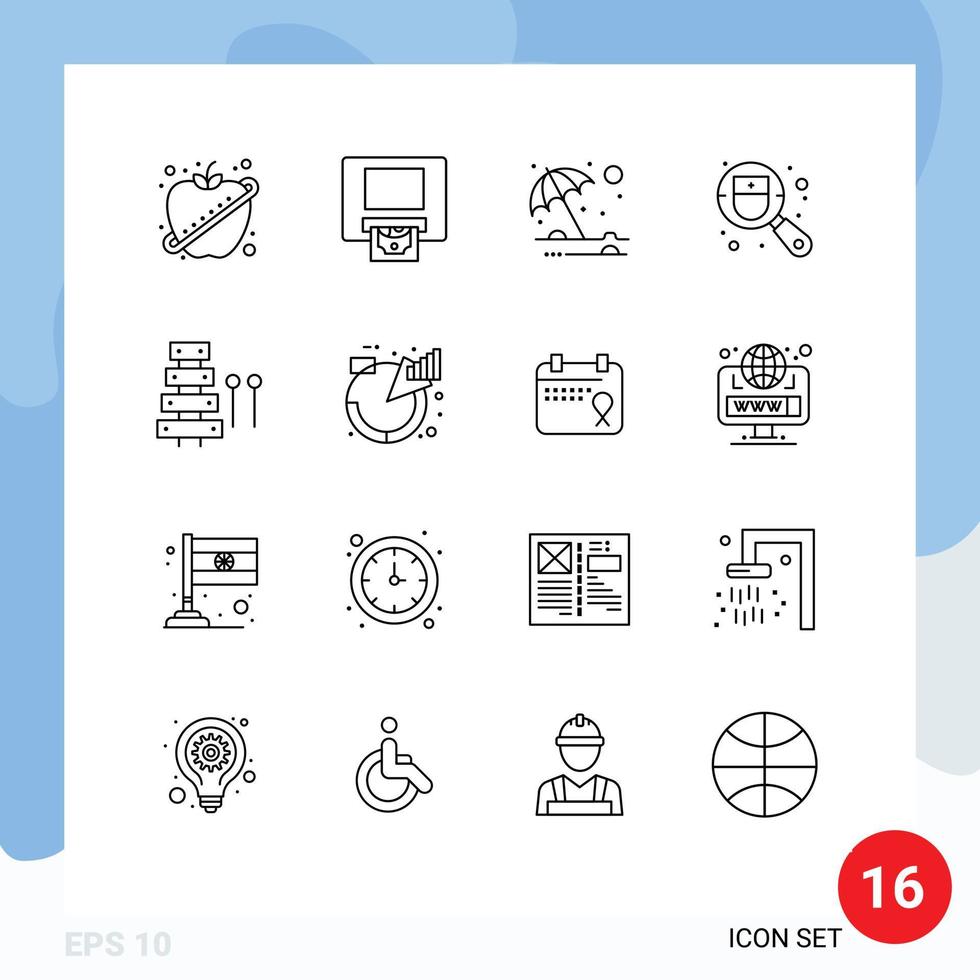 mobile interface contour ensemble de 16 pictogrammes de la musique l'audio protection chercher médecin modifiable vecteur conception éléments