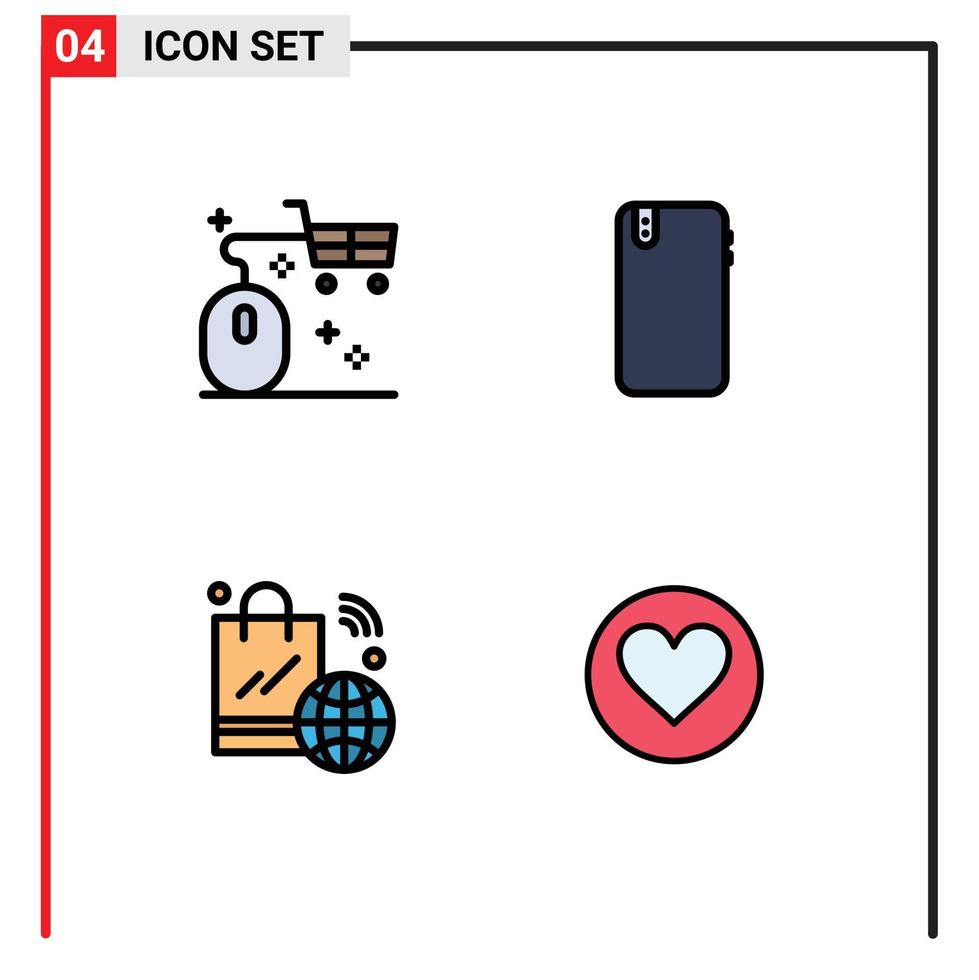 4 utilisateur interface ligne remplie plat Couleur pack de moderne panneaux et symboles de panier retour en ligne intelligent téléphone l'Internet modifiable vecteur conception éléments