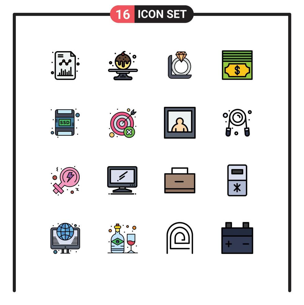 Stock vecteur icône pack de 16 ligne panneaux et symboles pour échouer Mémoire carte diamant carte dollar modifiable Créatif vecteur conception éléments