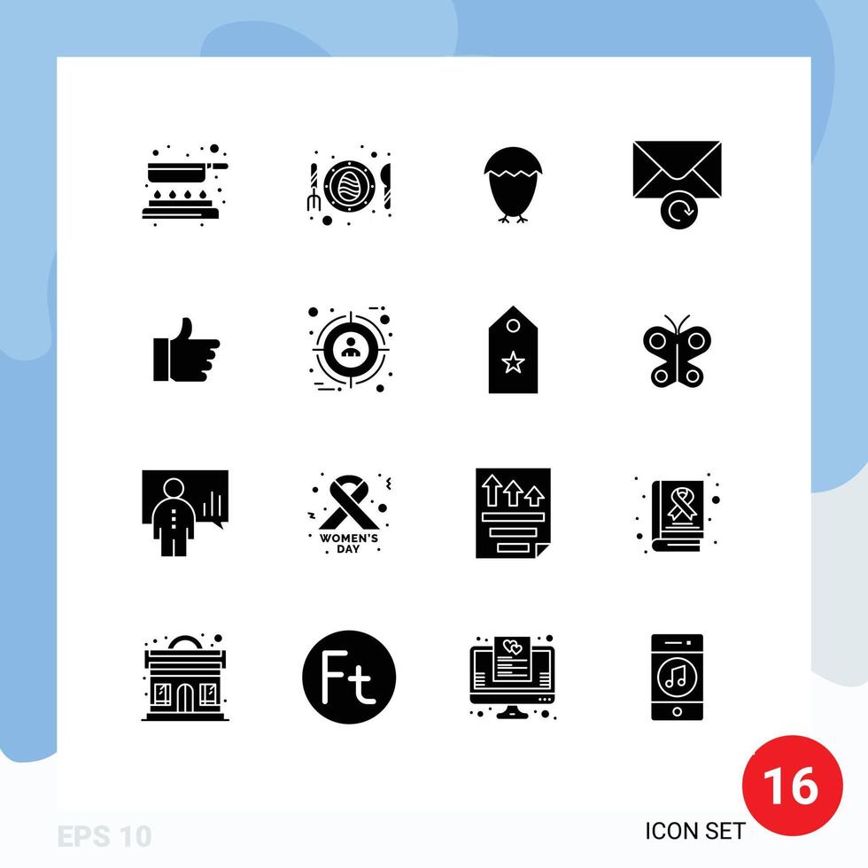 pictogramme ensemble de 16 Facile solide glyphes de voter main oiseau recommencez courrier modifiable vecteur conception éléments