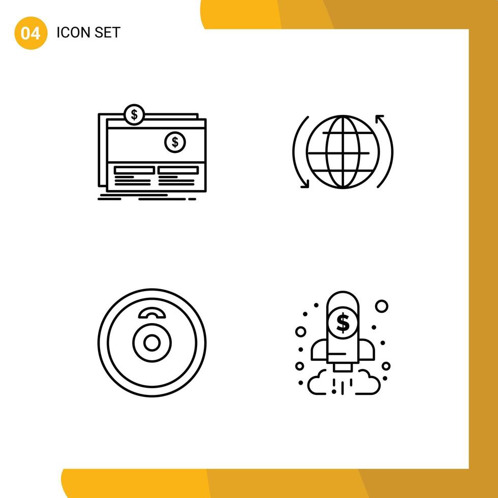 pictogramme ensemble de 4 Facile ligne remplie plat couleurs de financement participatif haltère Plate-forme globe sport modifiable vecteur conception éléments