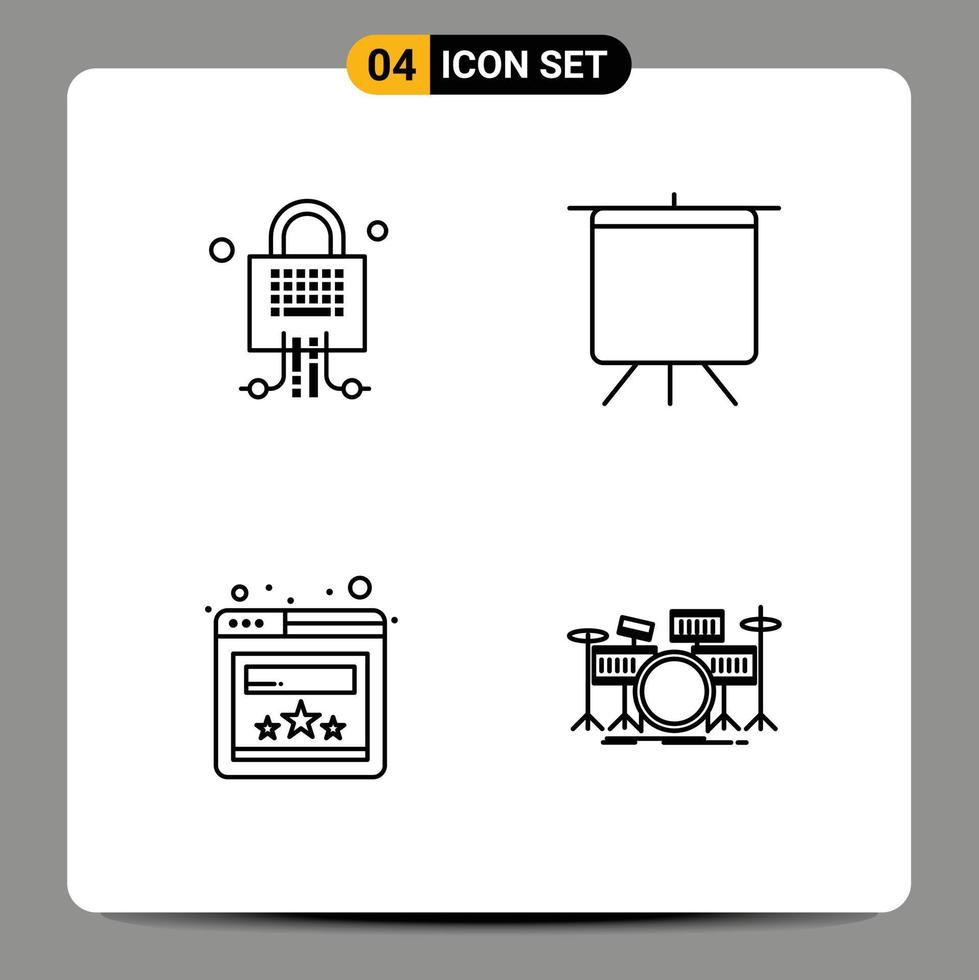 utilisateur interface pack de 4 de base ligne remplie plat couleurs de fermer à clé site Internet La technologie présentation tambours modifiable vecteur conception éléments