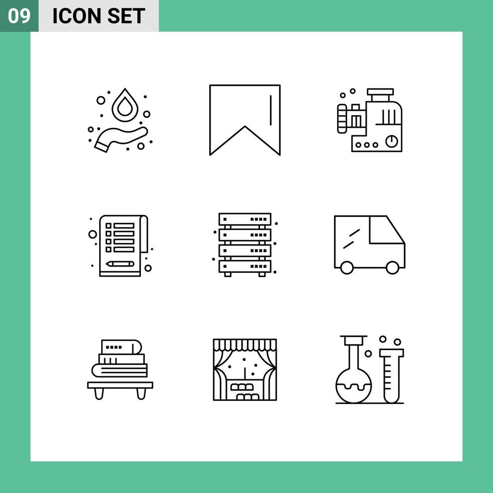 9 contour concept pour sites Internet mobile et applications van espace de rangement Viande mixer serveur Les données modifiable vecteur conception éléments