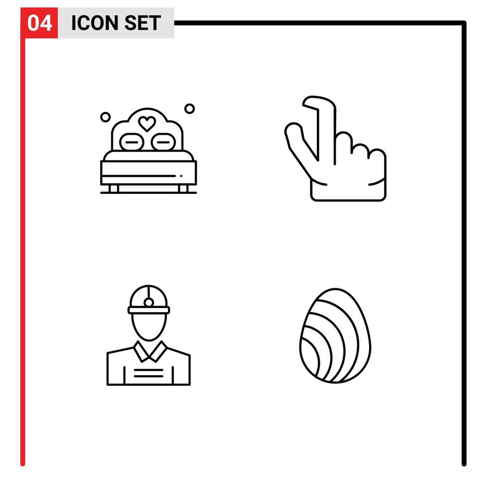 4 Créatif Icônes moderne panneaux et symboles de lit ouvrier mariage Zoom Oeuf modifiable vecteur conception éléments