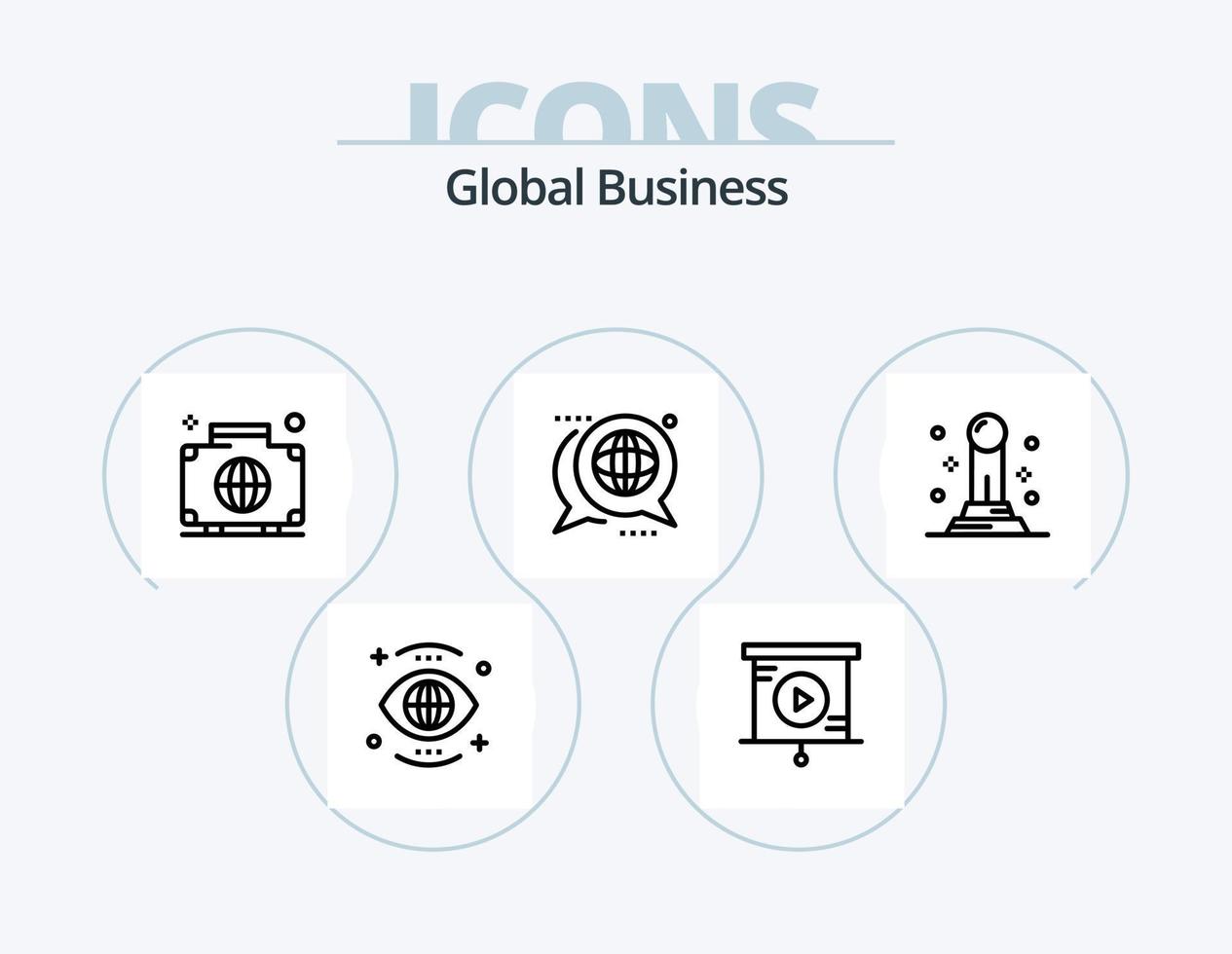 global affaires ligne icône pack 5 icône conception. vision. recherche. mondial. mondial. présentation vecteur