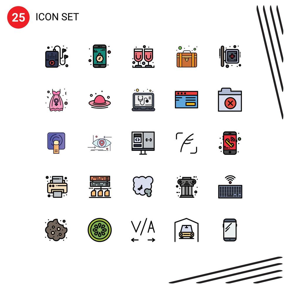 mobile interface rempli ligne plat Couleur ensemble de 25 pictogrammes de médical planche verre seo prestations de service seo modifiable vecteur conception éléments