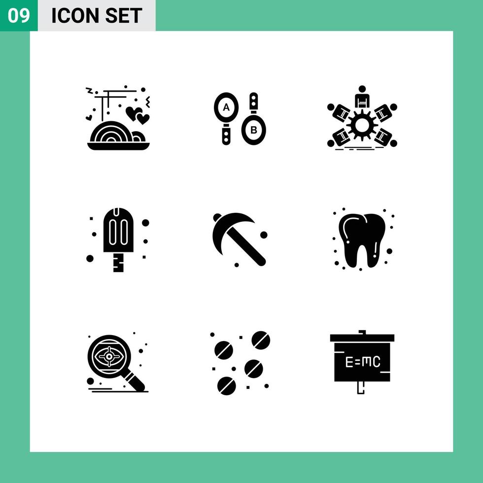mobile interface solide glyphe ensemble de 9 pictogrammes de agriculture la glace équipe crème travail en équipe modifiable vecteur conception éléments