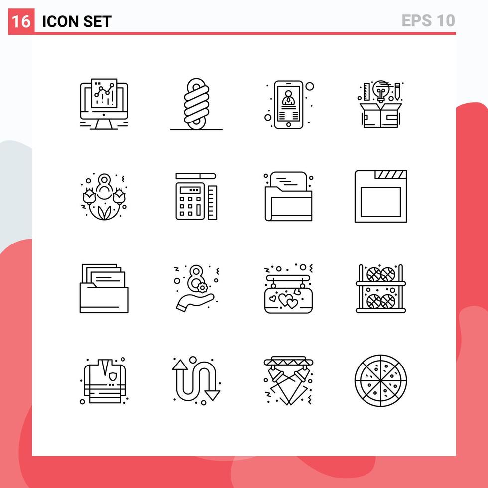 Stock vecteur icône pack de 16 ligne panneaux et symboles pour content en pensant téléphone idée Créatif modifiable vecteur conception éléments