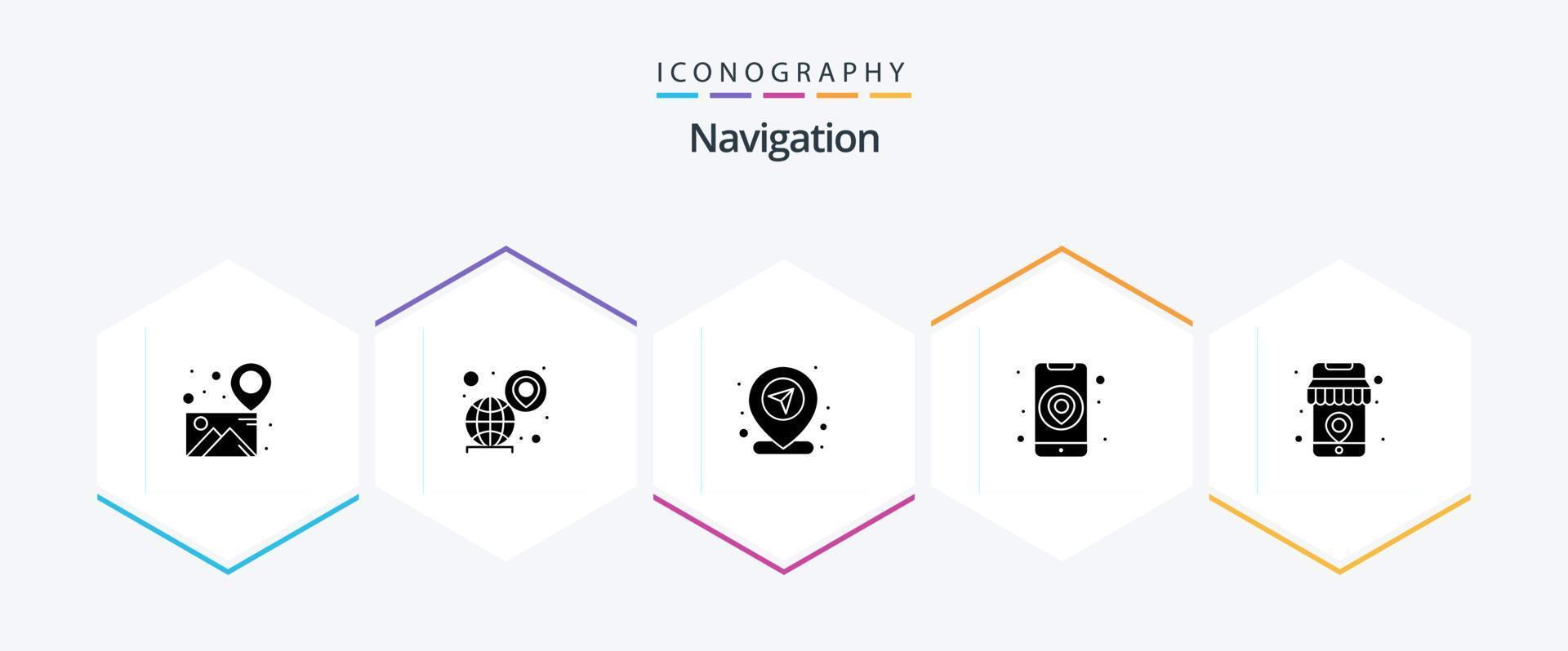 la navigation 25 glyphe icône pack comprenant en ligne. Plans. broche. emplacement. GPS vecteur