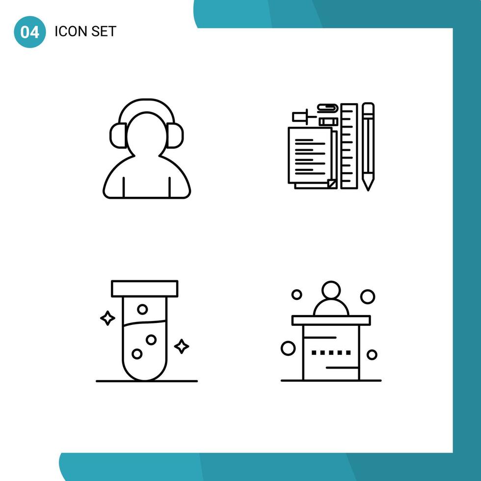 universel icône symboles groupe de 4 moderne ligne remplie plat couleurs de avatar tube casque de musique stylo tester modifiable vecteur conception éléments