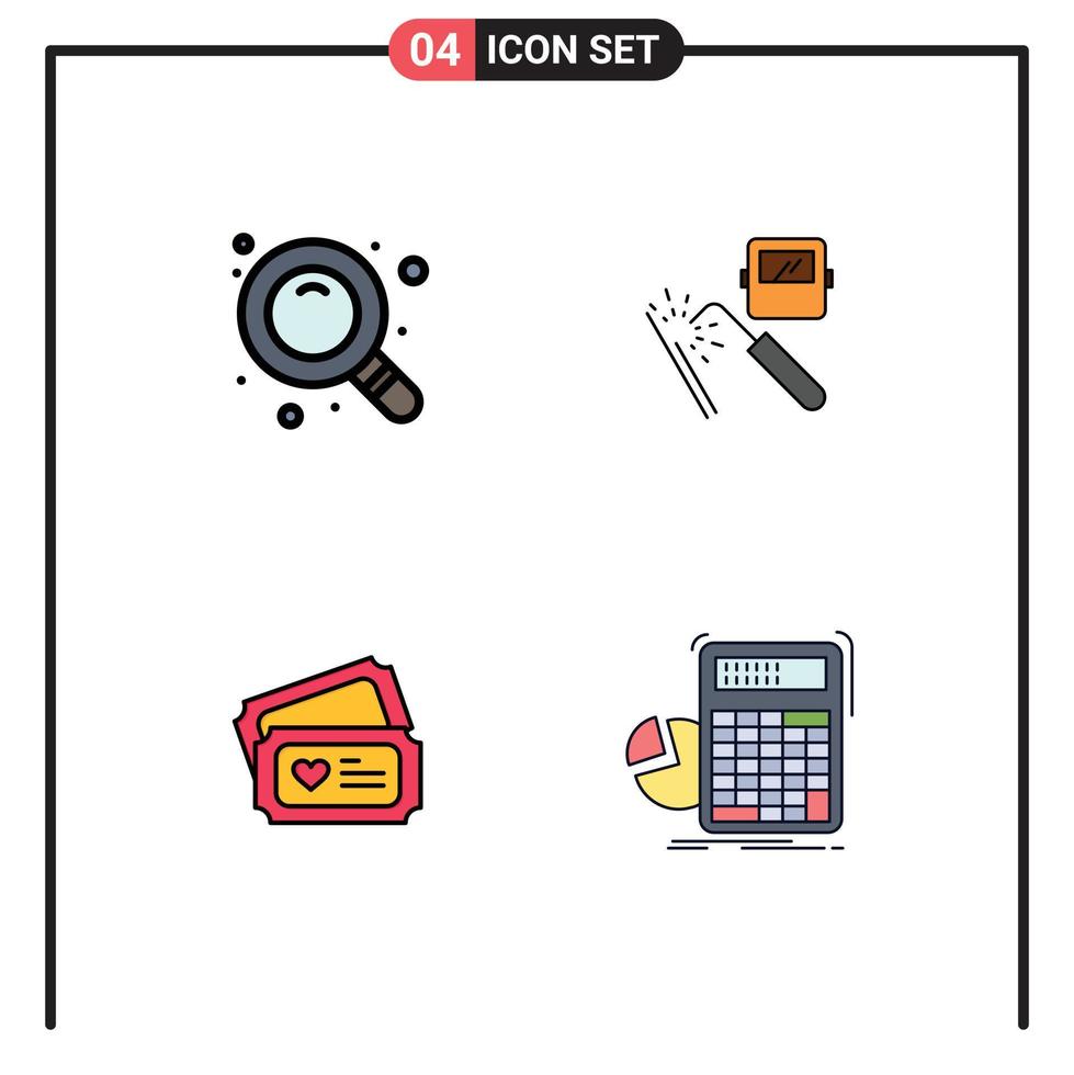 4 thématique vecteur ligne remplie plat couleurs et modifiable symboles de chercher l'amour soudage usine mariage modifiable vecteur conception éléments