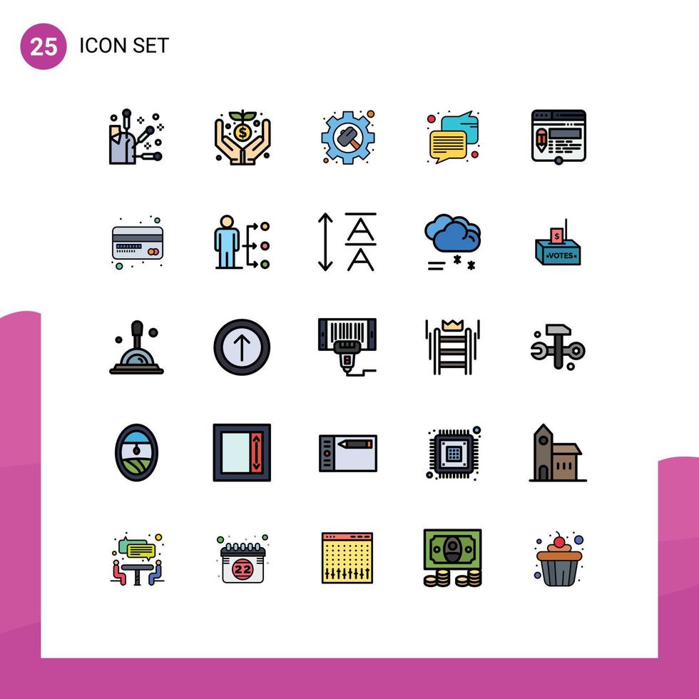 groupe de 25 moderne rempli ligne plat couleurs ensemble pour site Internet disposition marteau Éditer la communication modifiable vecteur conception éléments
