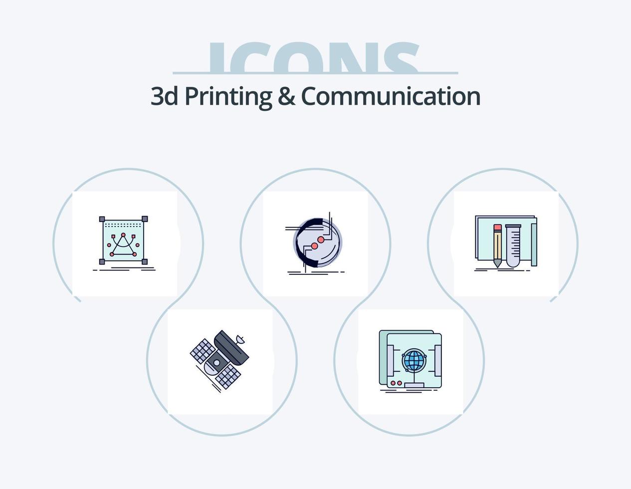 3d impression et la communication ligne rempli icône pack 5 icône conception. communication. diffuser. réseau. redimensionner. édition vecteur