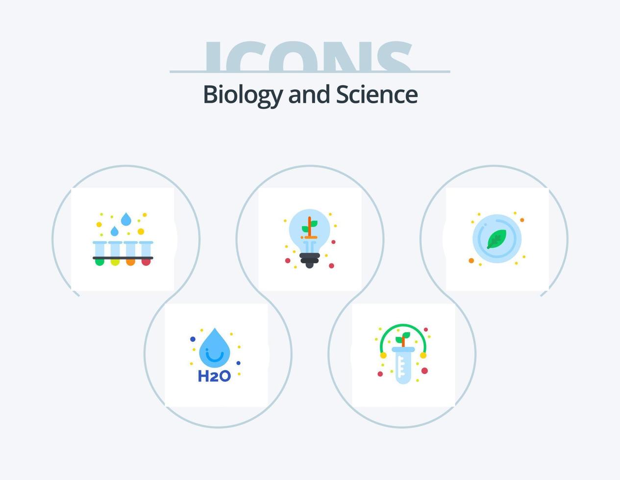 la biologie plat icône pack 5 icône conception. BIO. feuille. laboratoire. cercle. lumière vecteur