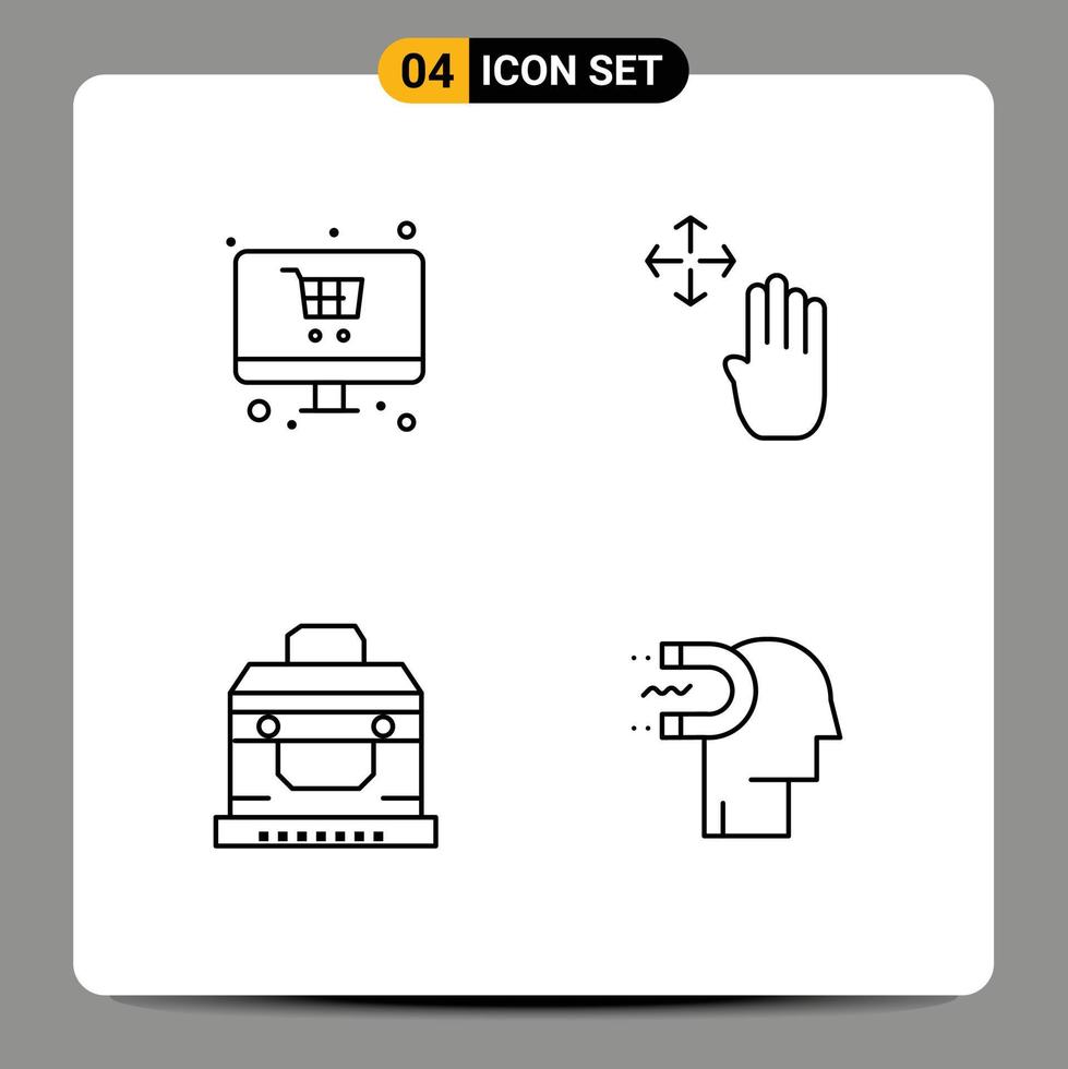 Stock vecteur icône pack de 4 ligne panneaux et symboles pour en ligne boîte moniteur en haut Trésor modifiable vecteur conception éléments