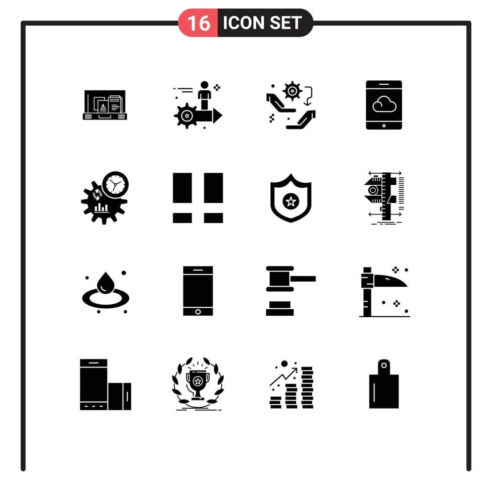 groupe de 16 solide glyphes panneaux et symboles pour affaires nuage homme sauvegarde configuration modifiable vecteur conception éléments